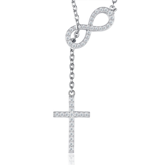 S925 Sterling Silver Infinity Cross Necklace For Women  D Color VVS1 Moissanite Infinity Cross Pendant With GRA Certificate, 3.2g Platinum Plated Christian Jewelry, Gift Box Set For Confirmation, Bap
