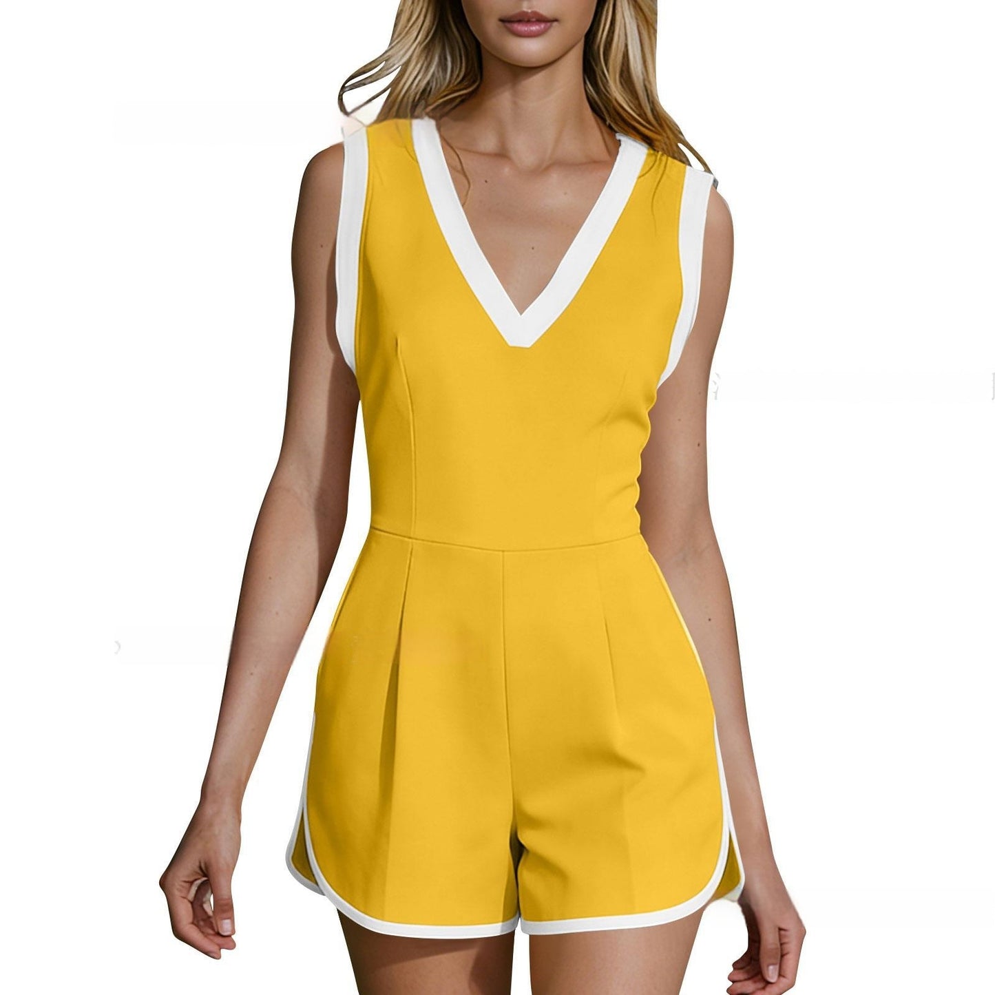 Womens Yoga Fitness Body Slimming Color Block Casual Jumpsuit