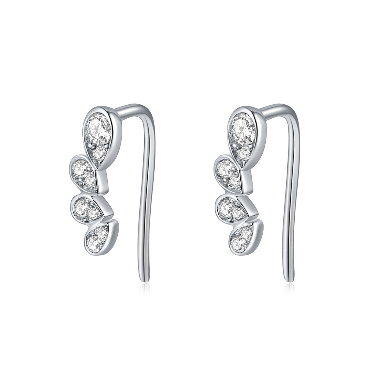 S925 Sterling Silver Moissanite Crawler Earrings  Pear Cut Drop Earrings With GRA Certificate Platinum Plated Jewelry Gift Box Set For Women