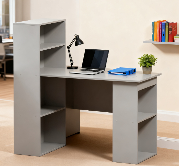 Compact Computer Desk , Writing Table Workstation With Bookshelf
