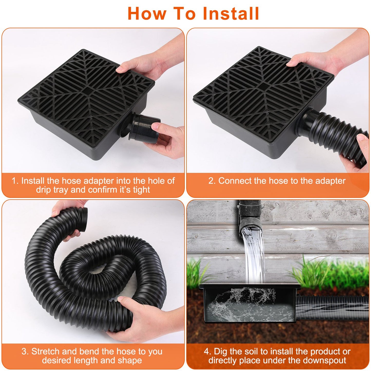 2Pcs Gutter Downspout Extension For Spring Summer Home Innovation Low Profile No Deep Digging Catch Basin Downspout Extender With 4.9FT Flexible Extendable Hose For House Foundation Protection