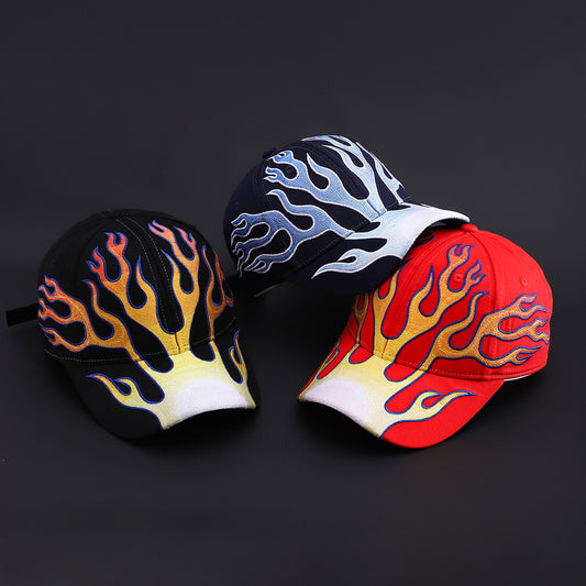 Men's And Women's Gradient Flame Fashion Trend Curved Eave Adjustable Baseball Cap Suitable For Music Festival Gatherings, Outdoor Wear, Daily Outings