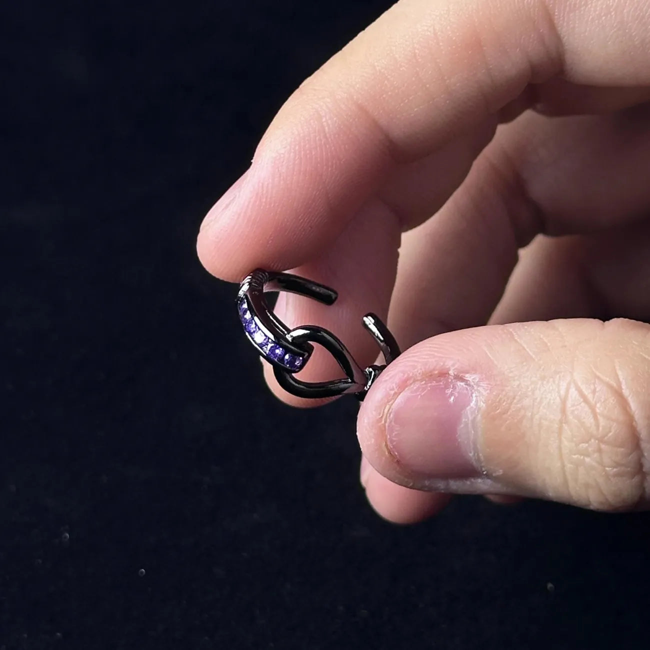 1pcs Black Knot Wrapped Purple Crystal Adjustable Open Ring, Dark Cool Trendy Style, For Men Women Daily Party Wear & Couple Valentine Gifts