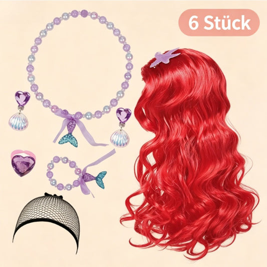 16-Piece Princess Accessories Set With Red Hair & Jewelry For Theme Parties And Costumes – Party Accessories Set