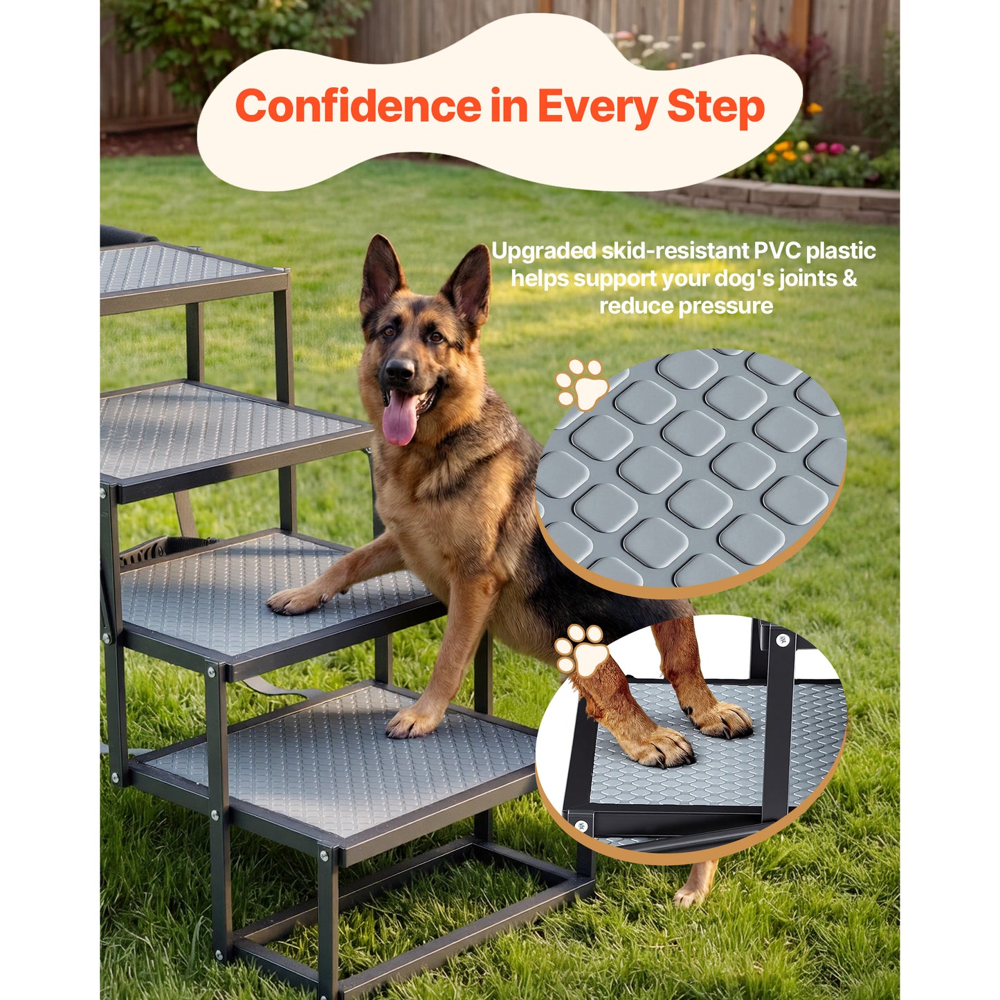 Dog Stairs For Car, 4 Steps Extra Wide Foldable Dog Ramp For Large Dogs With Non-Slip Surface, Portable Lightweight Pet Stairs Ladder For Car, SUV, Truck, High Bed, Sofa, Support Up To 400 Lbs