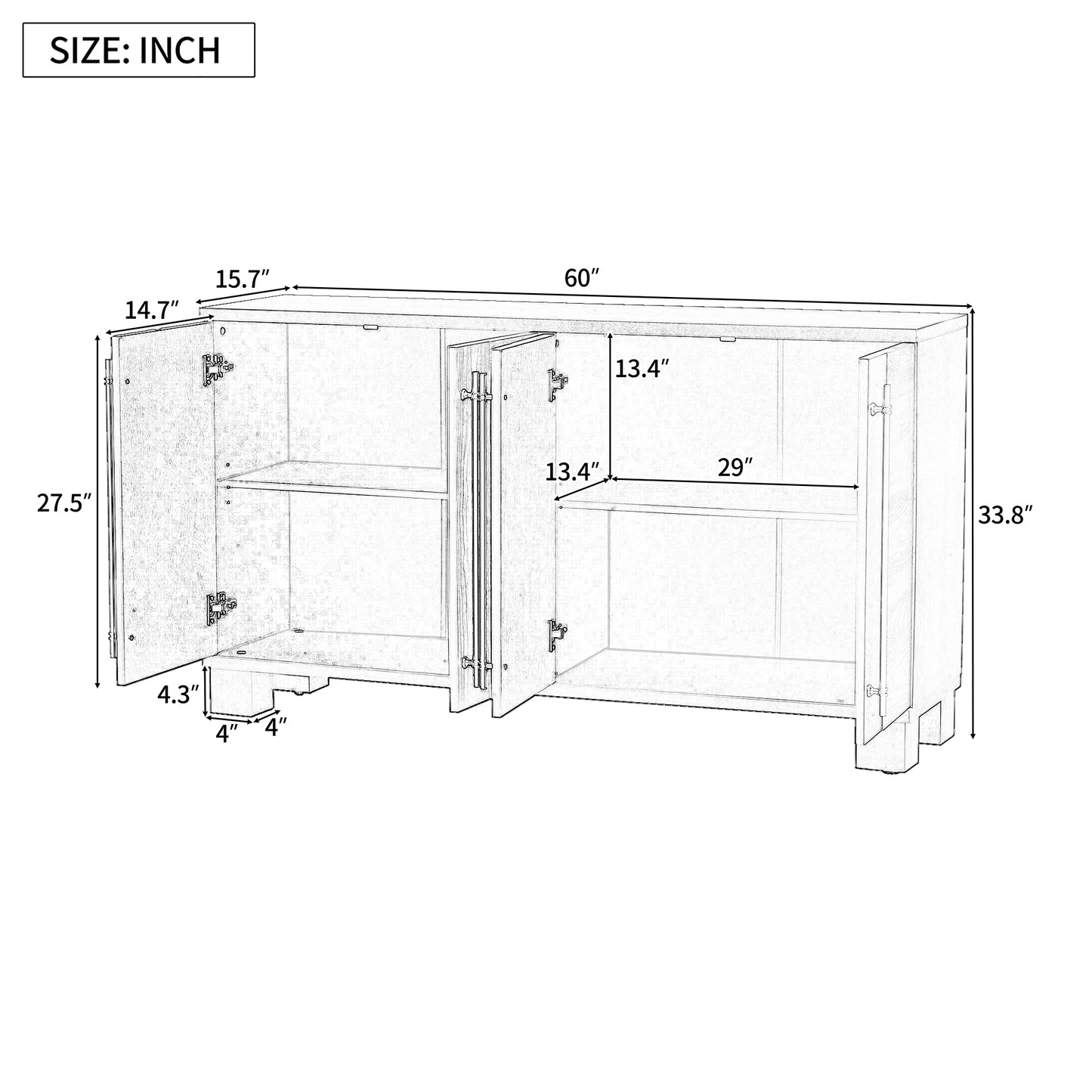 TREXM Sideboard Buffet Cabinet With Storage  Wood Sideboard With Adjustable Shelves And Gold Handles For Kitchen  Dining Room And Living Room  Taupe