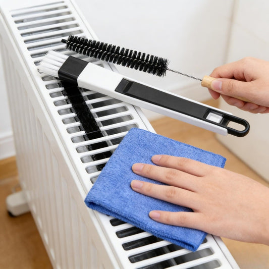 Radiator Brush Set, 3-piece Cleaning Set With A 70.5 Cm Brush, Black Grout Brush, And Blue Microfiber Cloth—a Handy Set For Radiators And Hard-to-reach Areas—hand Tools