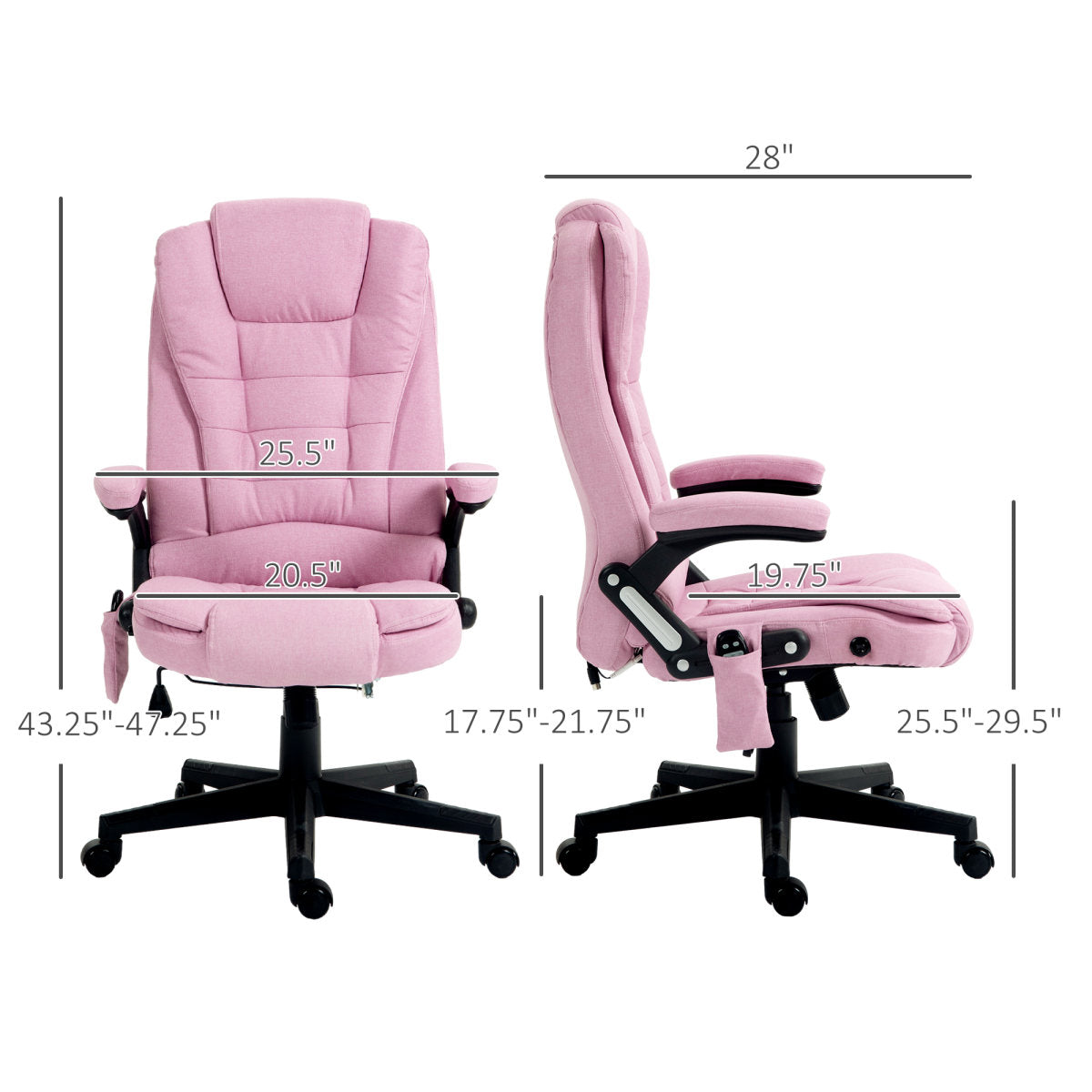 6 Point Vibrating Massage Office Chair with Heat, Linen High Back Massage Desk Chair with Reclining Backrest, Pink
