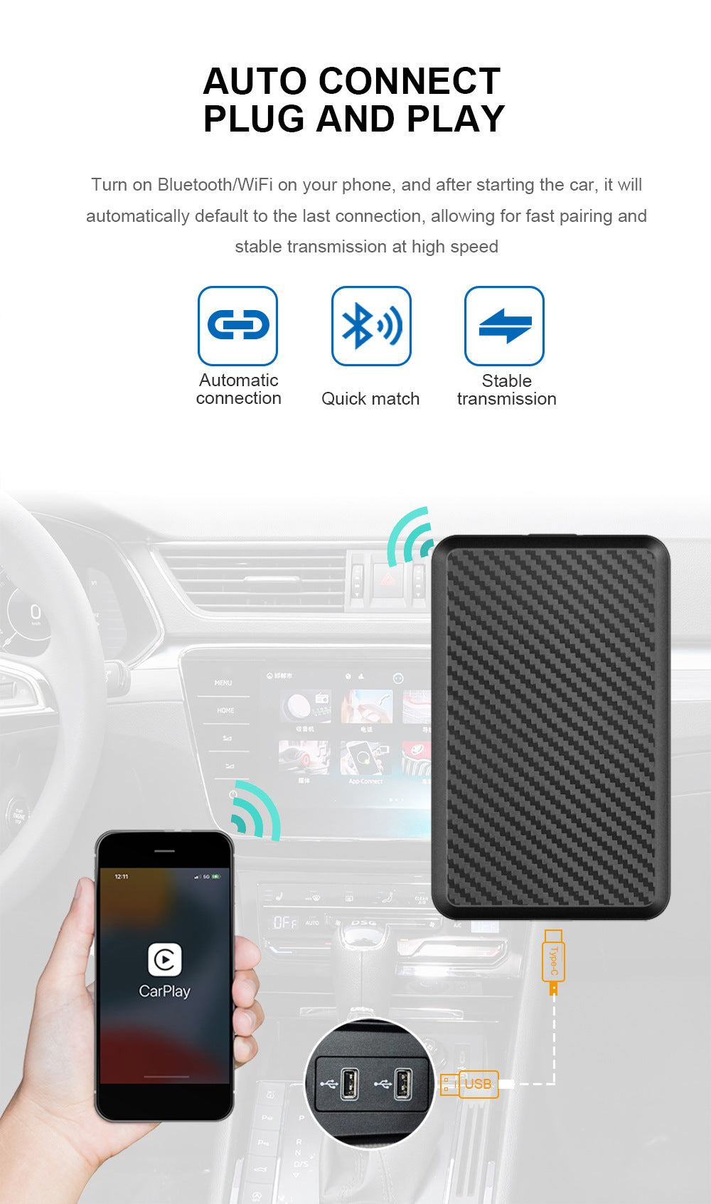 Smart In-Vehicle Wireless CarPlay Box For Aerial Views
