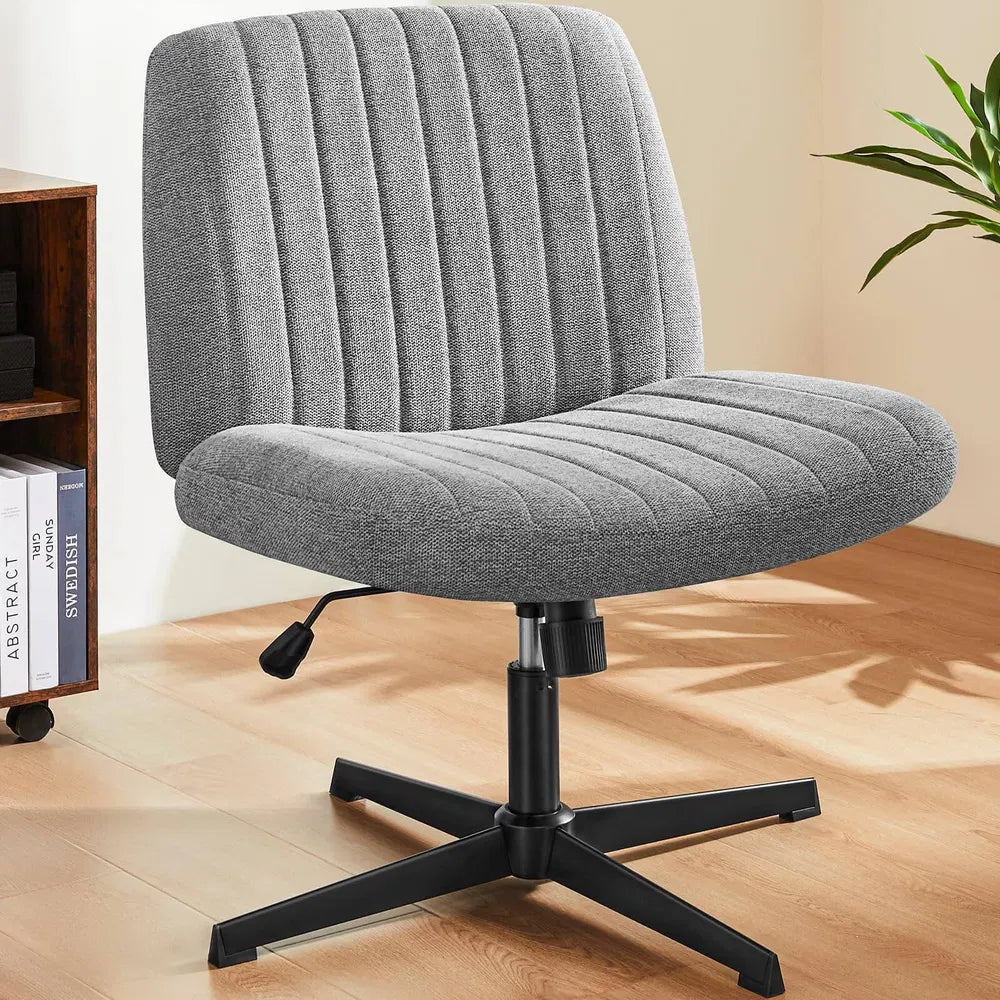 Cross Legged Office Living Room Rocking Gaming Chair Armless Wide Desk Adjustable Swivel Fabric Task Vanity Home Office