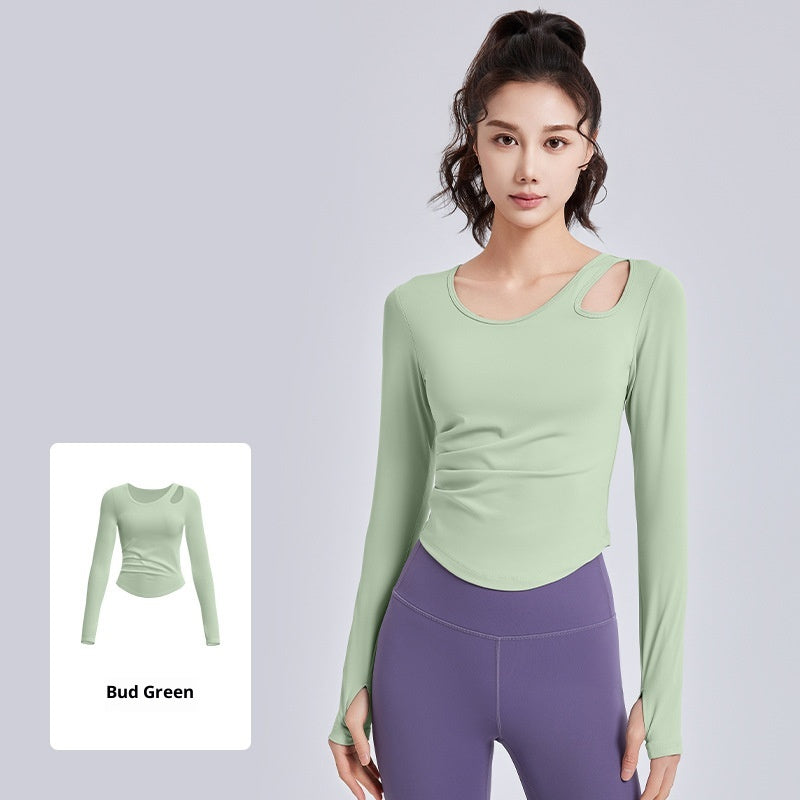 Hollowed-out Ruched Slim-fit Pilates Workout Fitness Yoga Top