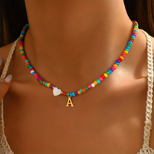 New Arrival Cross-border European American Women Necklace, Heart Shape Beaded Design Light Luxury Niche Premium Clavicle Neck Jewelry For Amazon