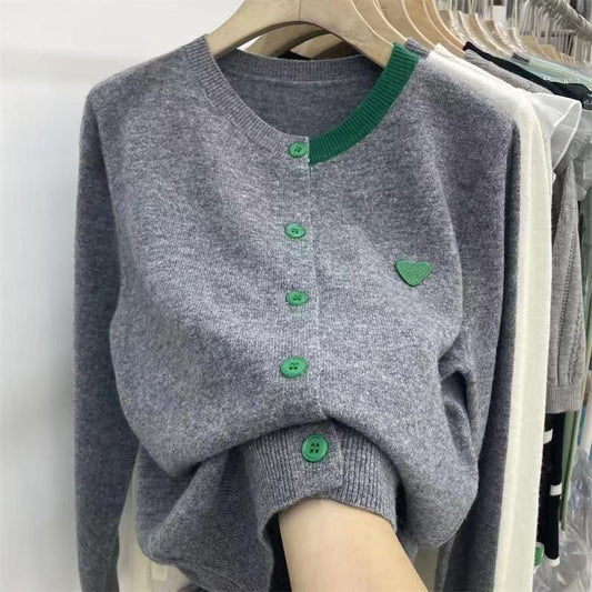 Korean-style Love-themed Multicolor Patchwork Fabric Loose-fit Long-sleeve Shirt