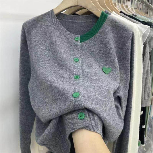 Korean-style Love-themed Multicolor Patchwork Fabric Loose-fit Long-sleeve Shirt
