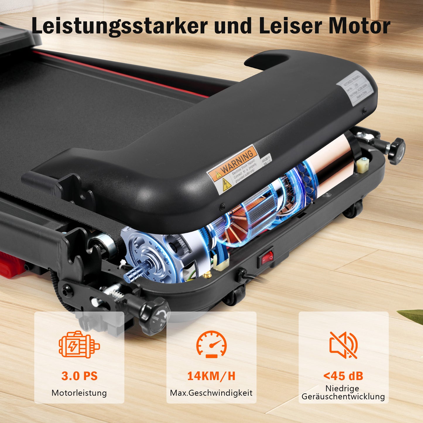 Treadmill For Home, Treadmill Foldable With Incline 8 , Treadmills Quiet Up To 14km H With Large Running Surface, 3.0 HP Treadmill For Home With LED Display & Bluetooth, Max Load 120KG