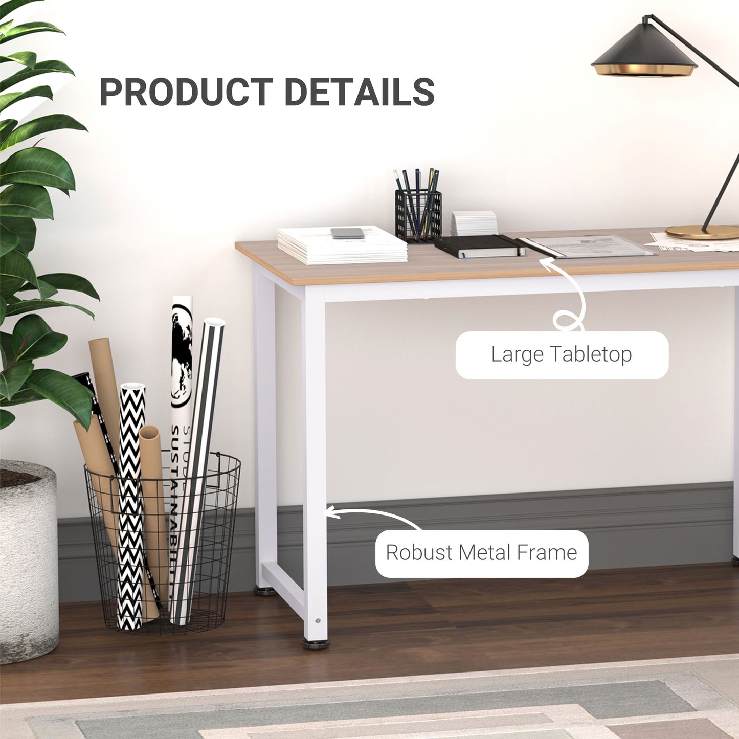 Computer Desk, Writing Table, 120 X 60 X 76cm Workstation For Home Office, Study With Metal Frame, Simple Assembly, White