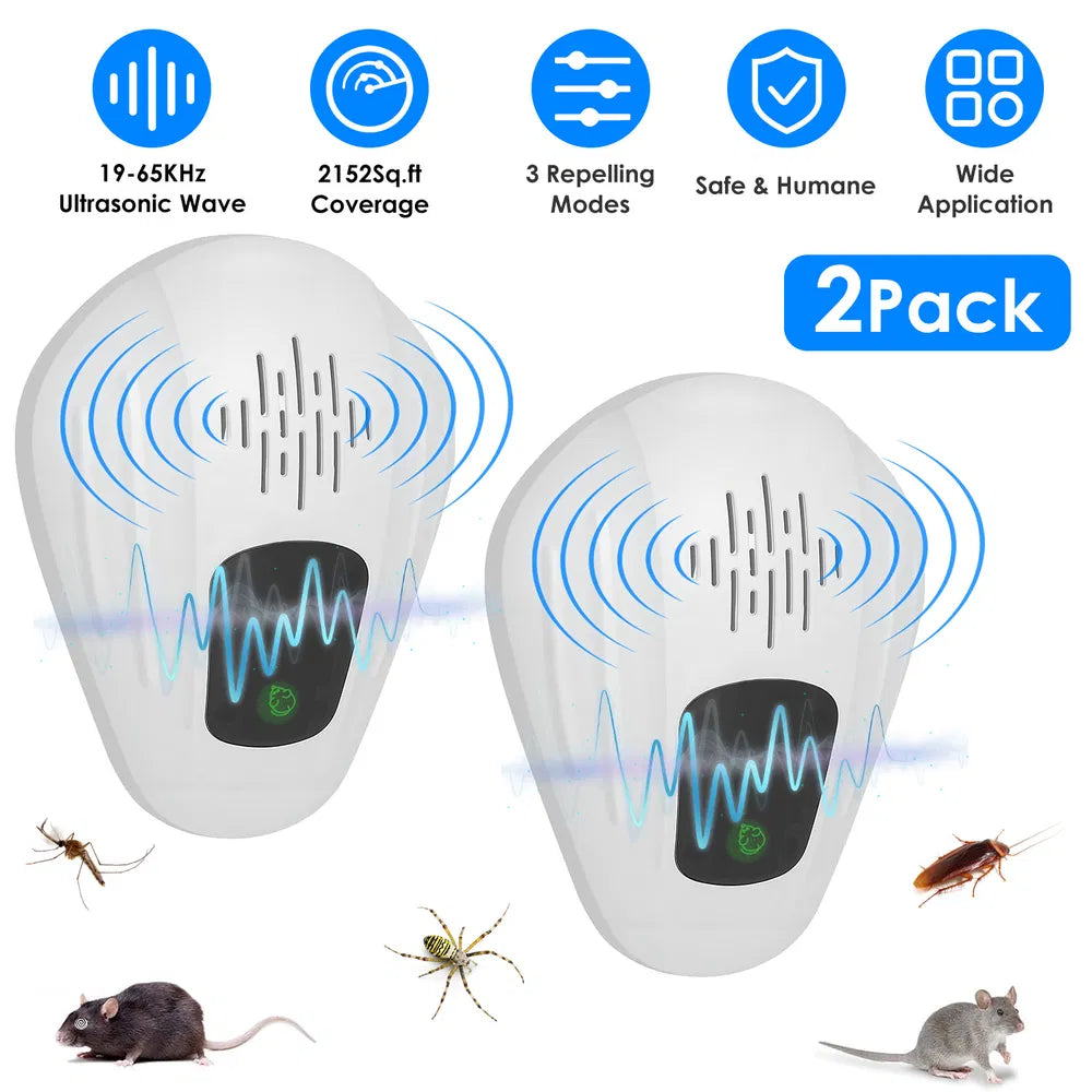 2 Pack Pest Control Device For Mosquitoes Cockroaches Rats Plug In Ultrasonic Insect Repellent Indoor For Bedroom Garage Warehouse Office