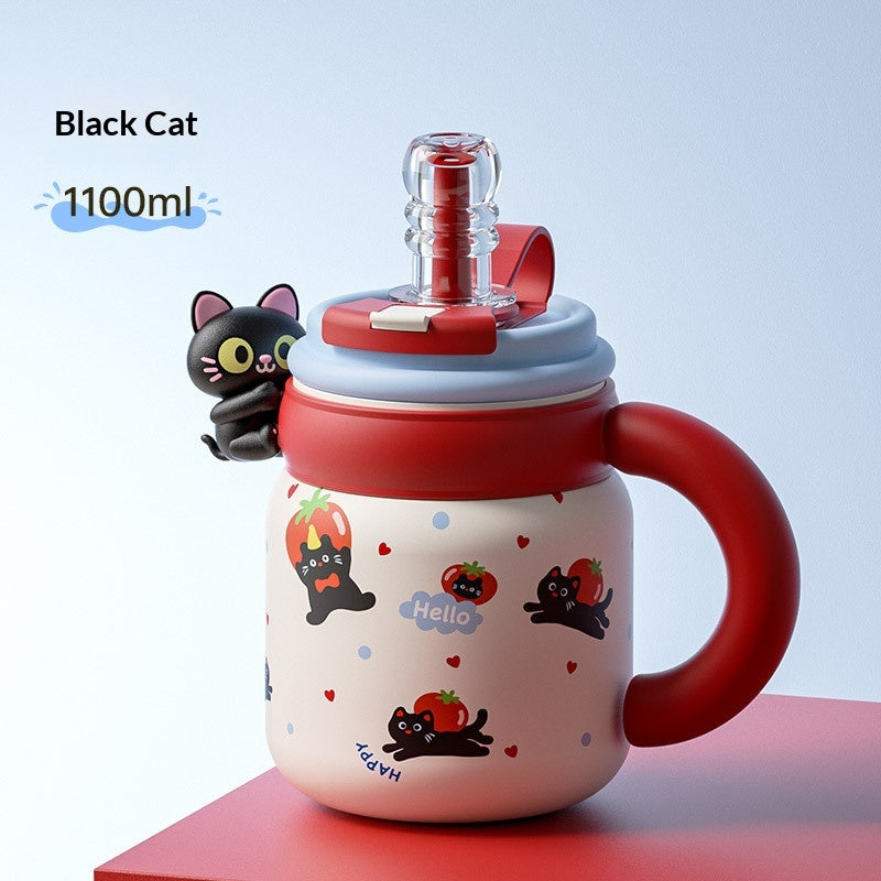 Large-Capacity Office Ceramic Doll Straw Mug