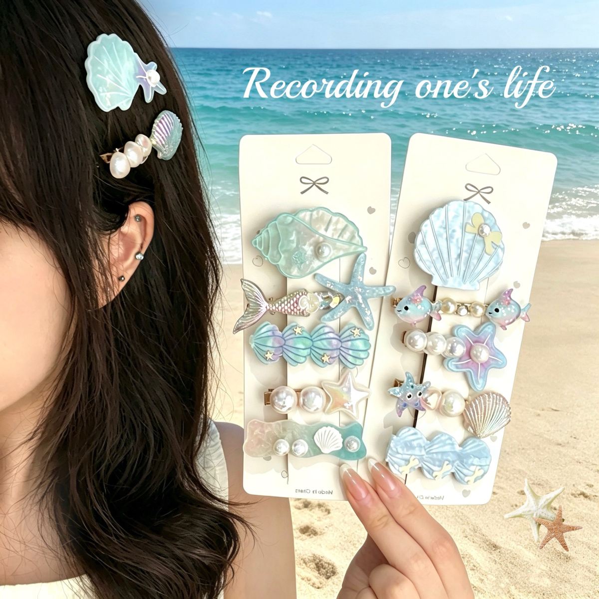 Beach Resort Style Acrylic Shell Conch Hair Clip Set