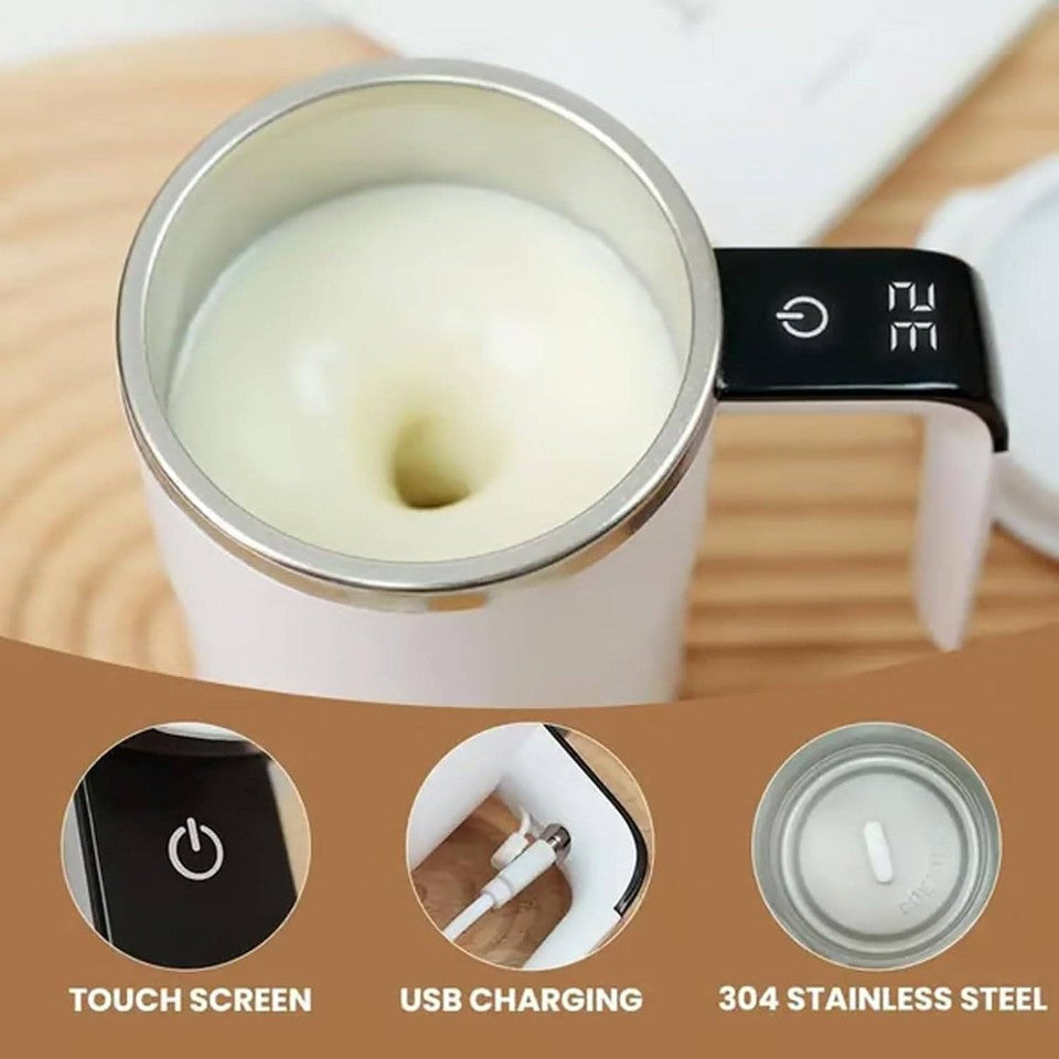 Digital Self Stirring Coffee Mug Auto Mixing Milk Tea Cup Magnetic Rechargeable White