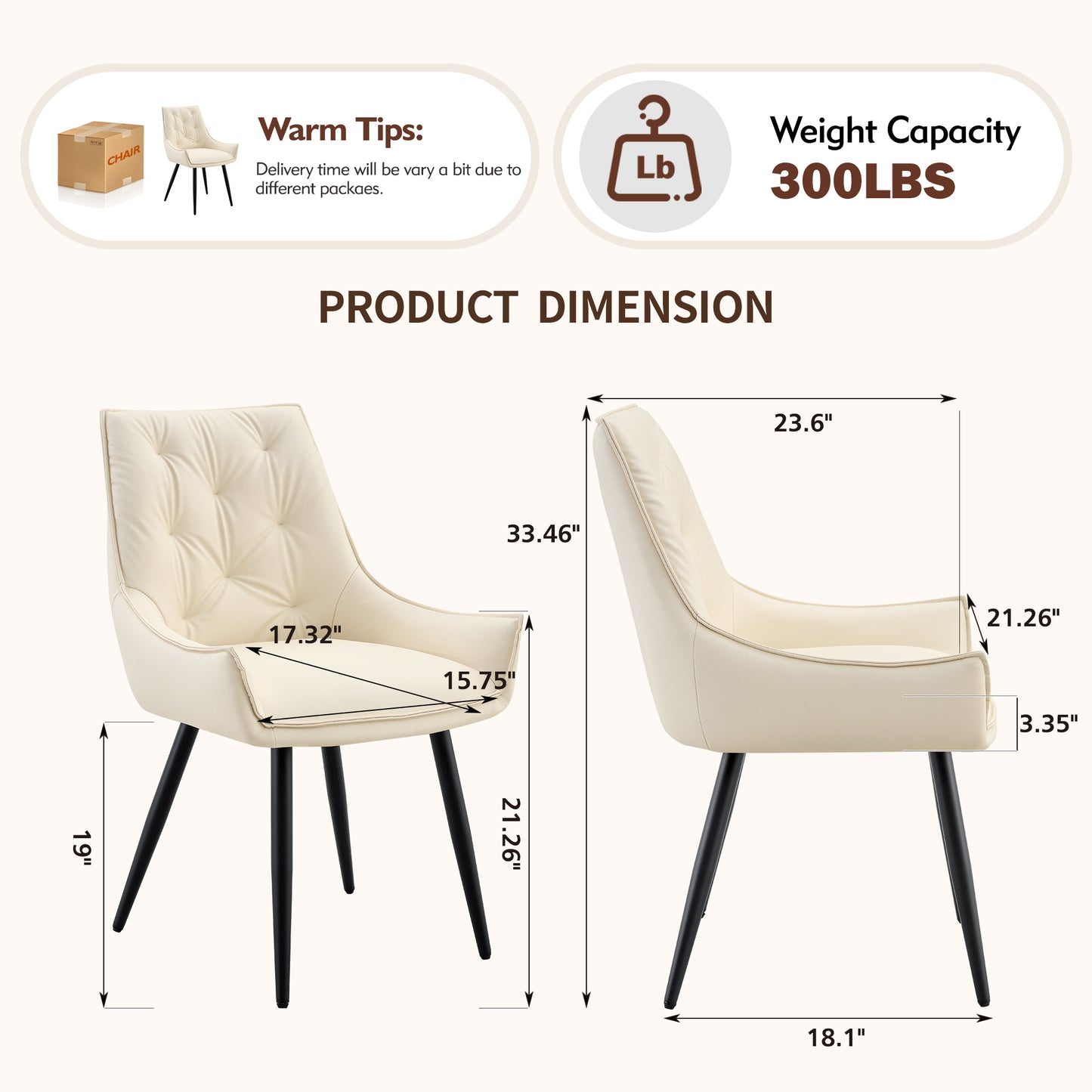 Dining Chairs Set Of 2, Off White Faux Leather Dining Room Chair, Metal Kitchen Chairs With Gold Mesh Texture And Black Sanded Legs, Flat Back Upholstered Chair  Off White, Set Of 2