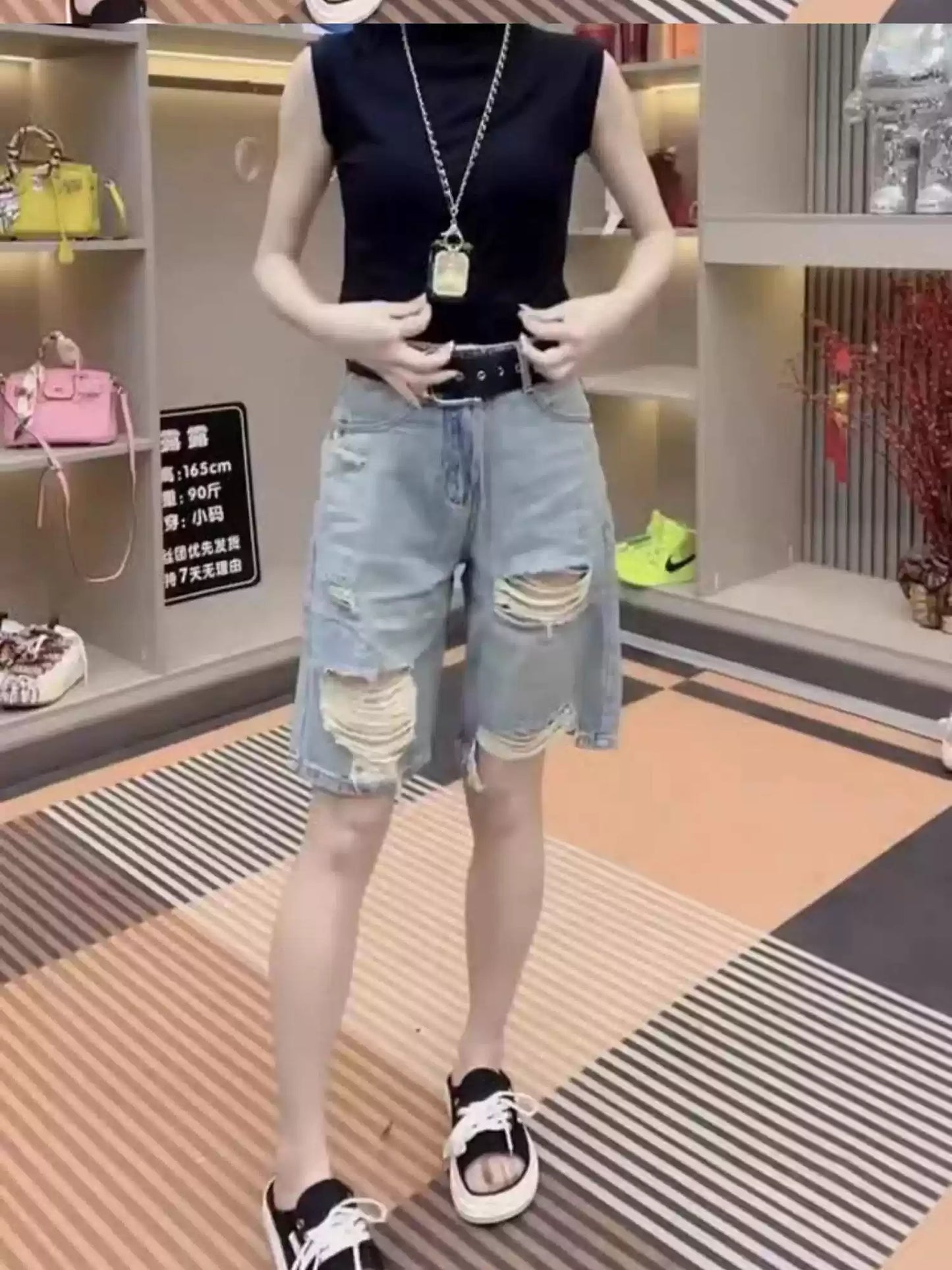 Summer New Arrival High-Waisted Stretchy Ripped Denim Shorts For Women