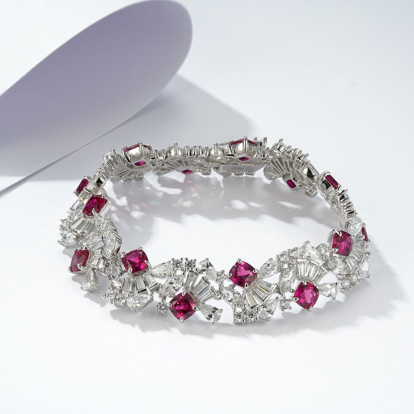 S925 Sterling Silver 5mm Lab-Grown Emerald Ruby Sapphire Tennis Bracelet 16.5cm 14 Stones Platinum Plated Gift Box