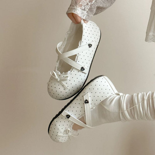 Flat Bottomed Shallow Mouth Single Shoe For Women 2026 New Summer Ballet Style Soft Sole Mary Jane Student Lace And Bean Shoes