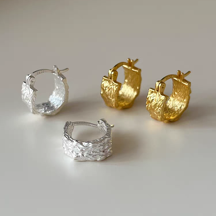 1 Pair 999 Sterling Silver Textured Hoop Earrings, Minimalist Style, Perfect For Daily Wear And Valentine's Gift