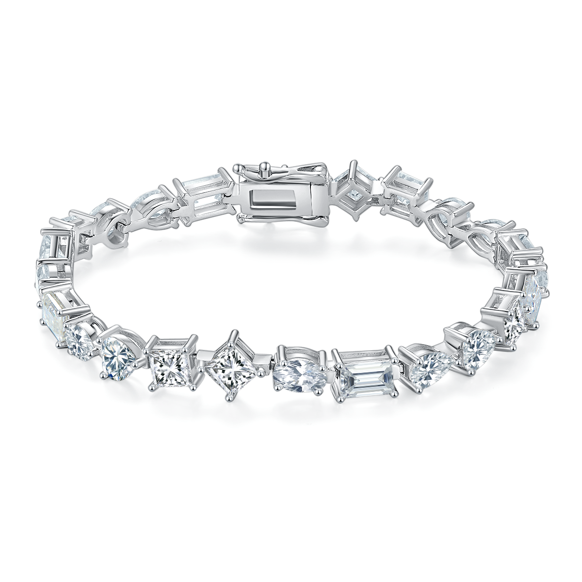S925 Sterling Silver Mixed Cut Moissanite Tennis Bracelet D Color VVS1 GRA Certified 16-18-20cm Platinum Plated Gift Box