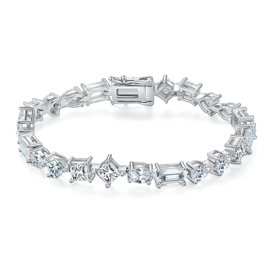 S925 Sterling Silver Mixed Cut Moissanite Tennis Bracelet D Color VVS1 GRA Certified 16-18-20cm Platinum Plated Gift Box