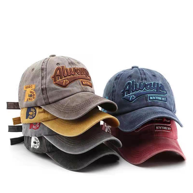Monochrome Three-dimensional Letter Embroidery Washed-out Distressed Retro Street Style Peaked Cap. Suitable For Outdoor Travel And Shopping.