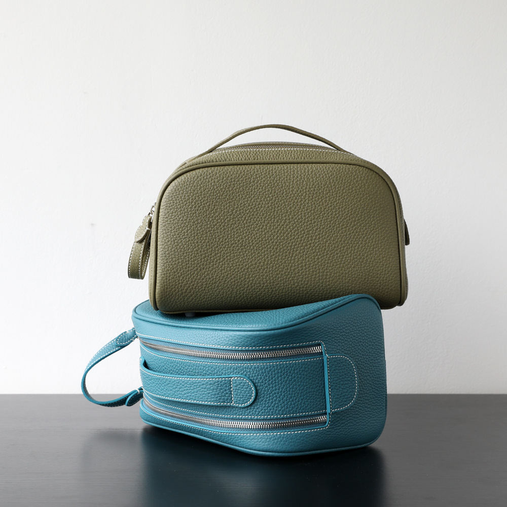New Arrival Genuine Leather Portable Travel Toiletry Bag, Womens Cosmetic Case