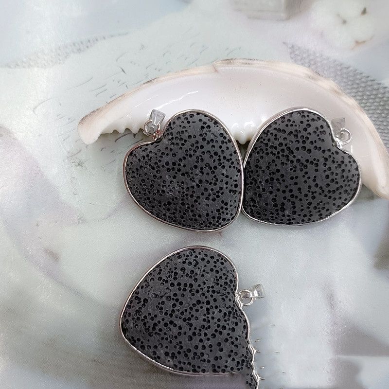 Volcanic Rock Pendant Two Sides Love Heart Without Rope Jewelry Accessories