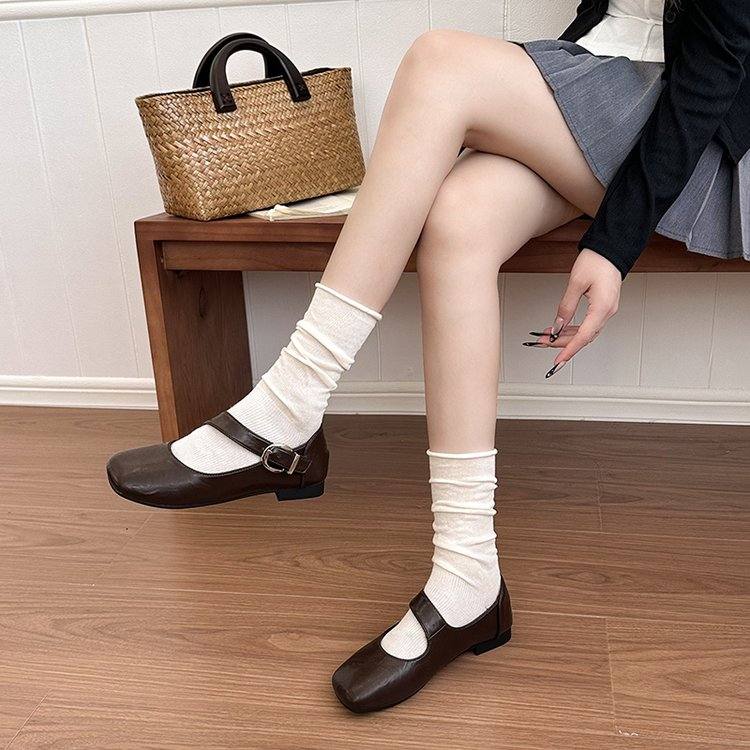 New Soft Leather Square Toe Grandma Shoes, Flat Versatile Women's Low-cut Flats
