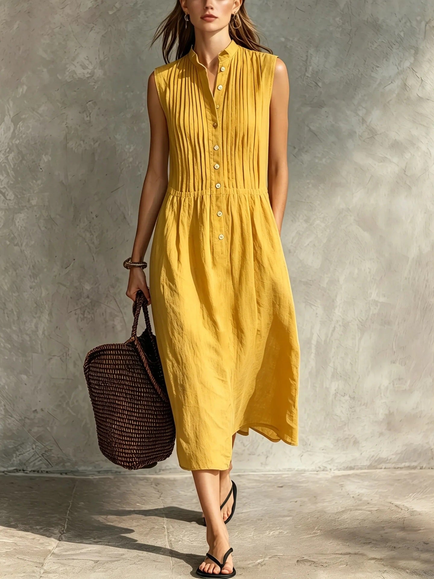 Womens Fashion Simple And Elegant Sleeveless Single-breasted Dress