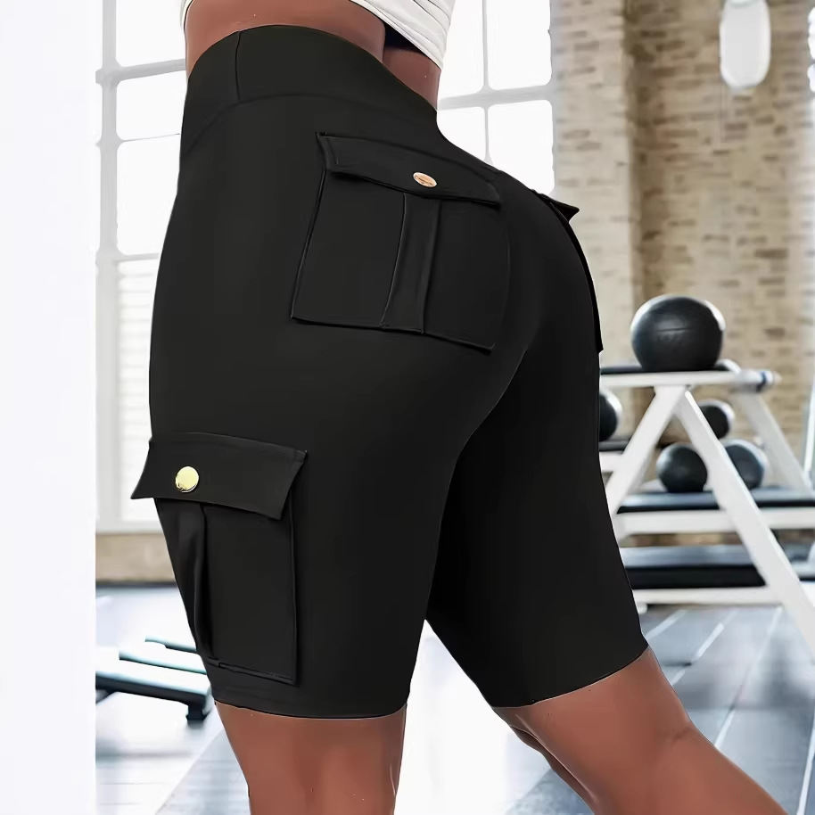 Breathable Butt-Lifting Sports Yoga Shorts With Pocket And Buttons For Women