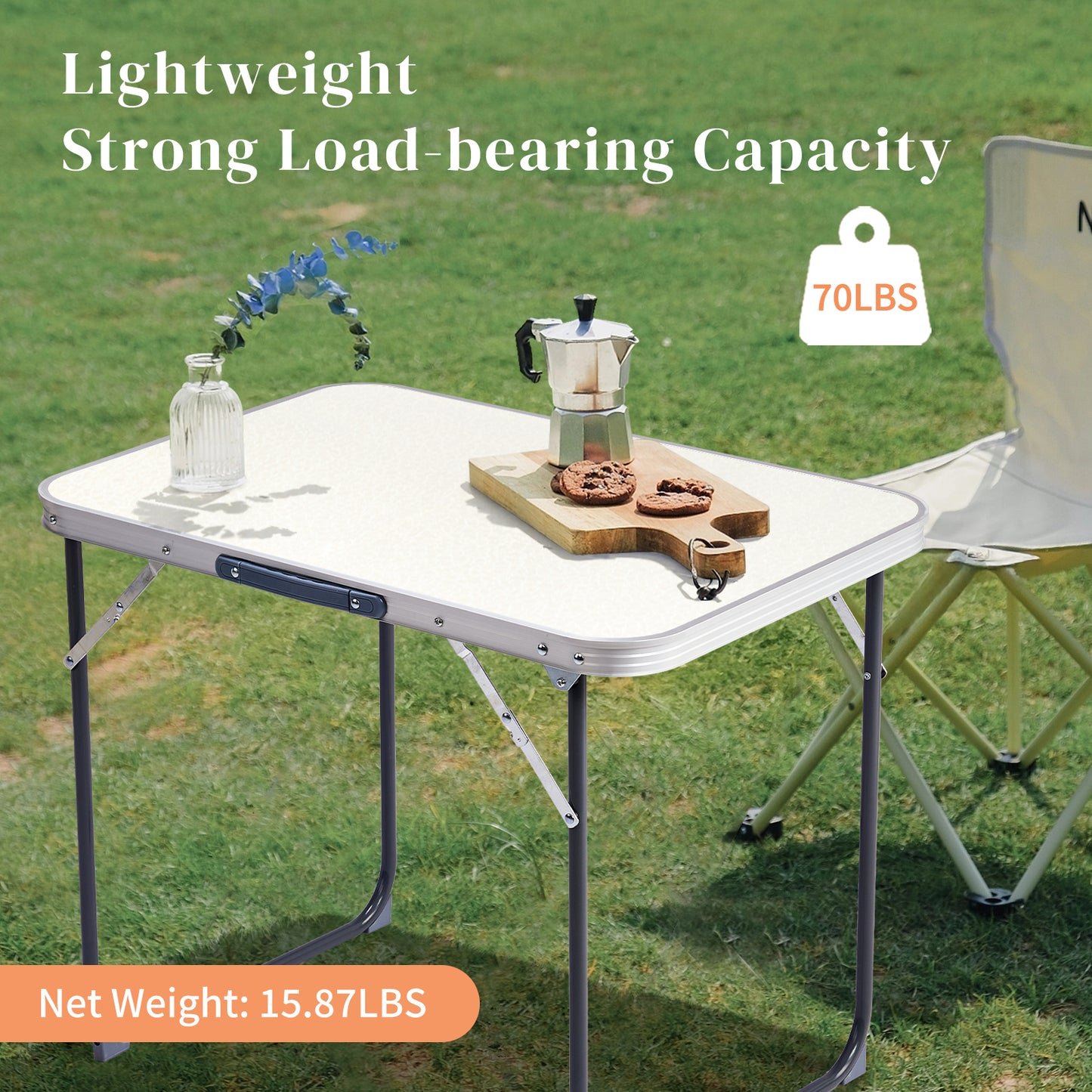 2.3ft Portable Aluminum Folding Camping Table, 70-50cm Lightweight Foldable Table For Outdoor Picnic, Indoor Dining