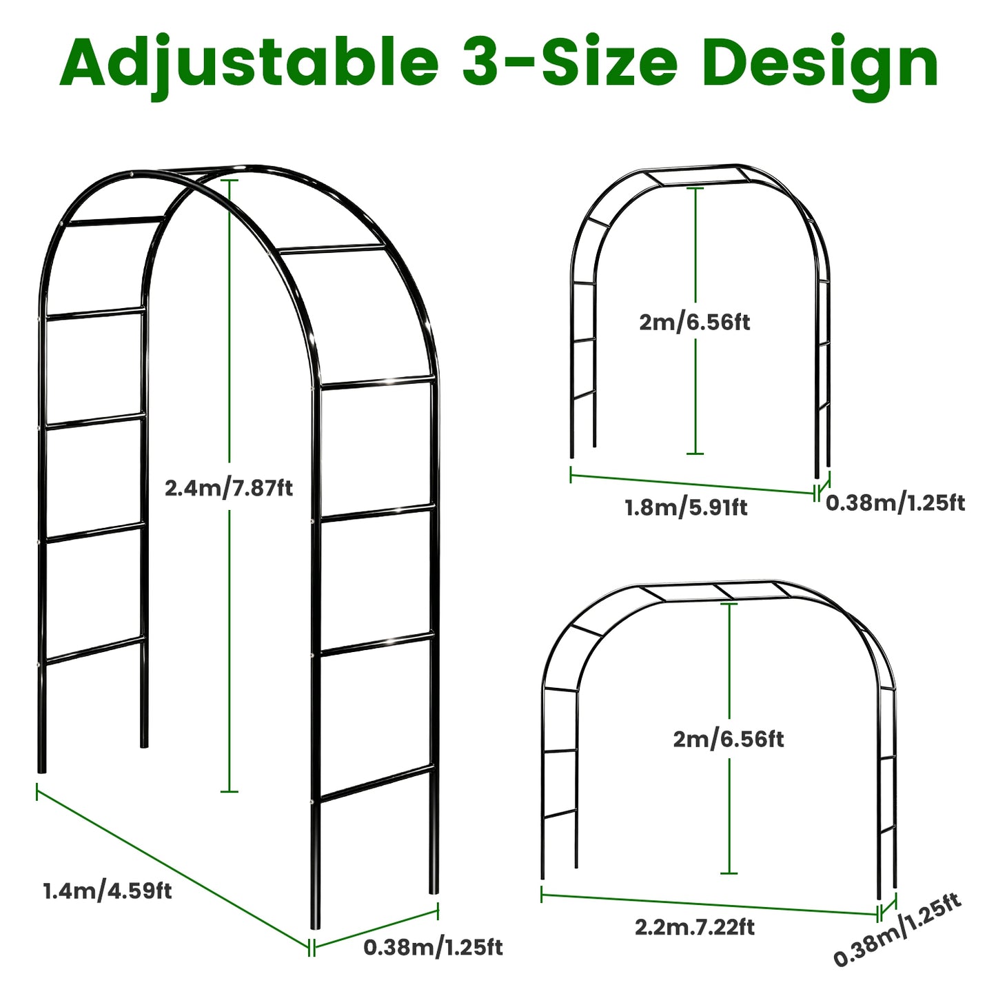 2Pcs Or 1Pcs Options 7.87Ft H X 4.59Ft W Adjustable Metal Garden Arches DIY Outdoor Trellis For Climbing Plants Wedding Arch Decoration Iron Arbor For Backyard Garden Entrance