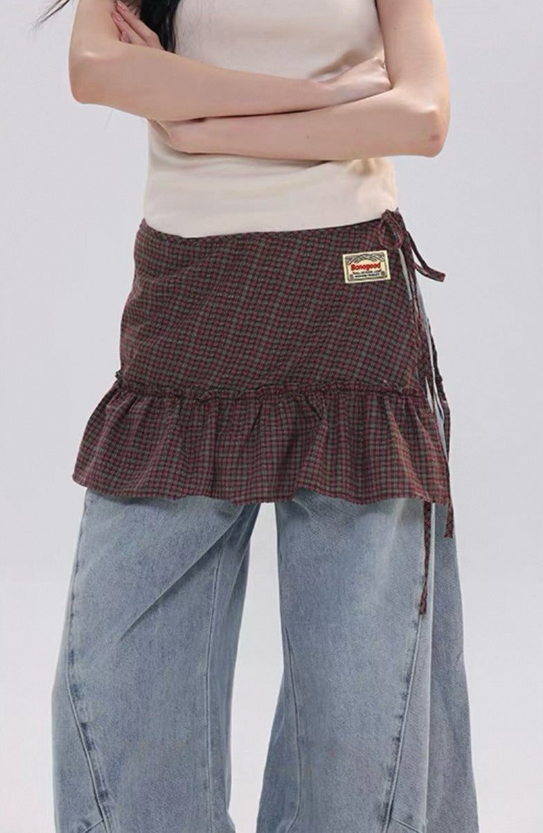 Korean-style Preppy Plaid Skirt With A Ruffled Hem And A-line Tiered Design