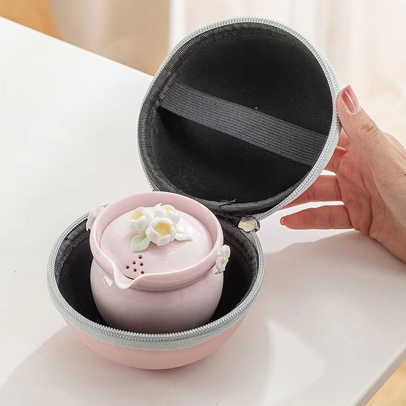 Plum Blossom F-Color Tea Cup A Portable Travel Tea Set With A Teapot And Two Cups
