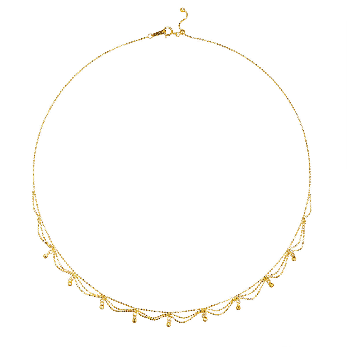S925 Sterling Silver Multi-Layer Beaded Necklace For Women 45cm Adjustable 2.6g Lightweight 3 Colors Platinum Plated Gift Box