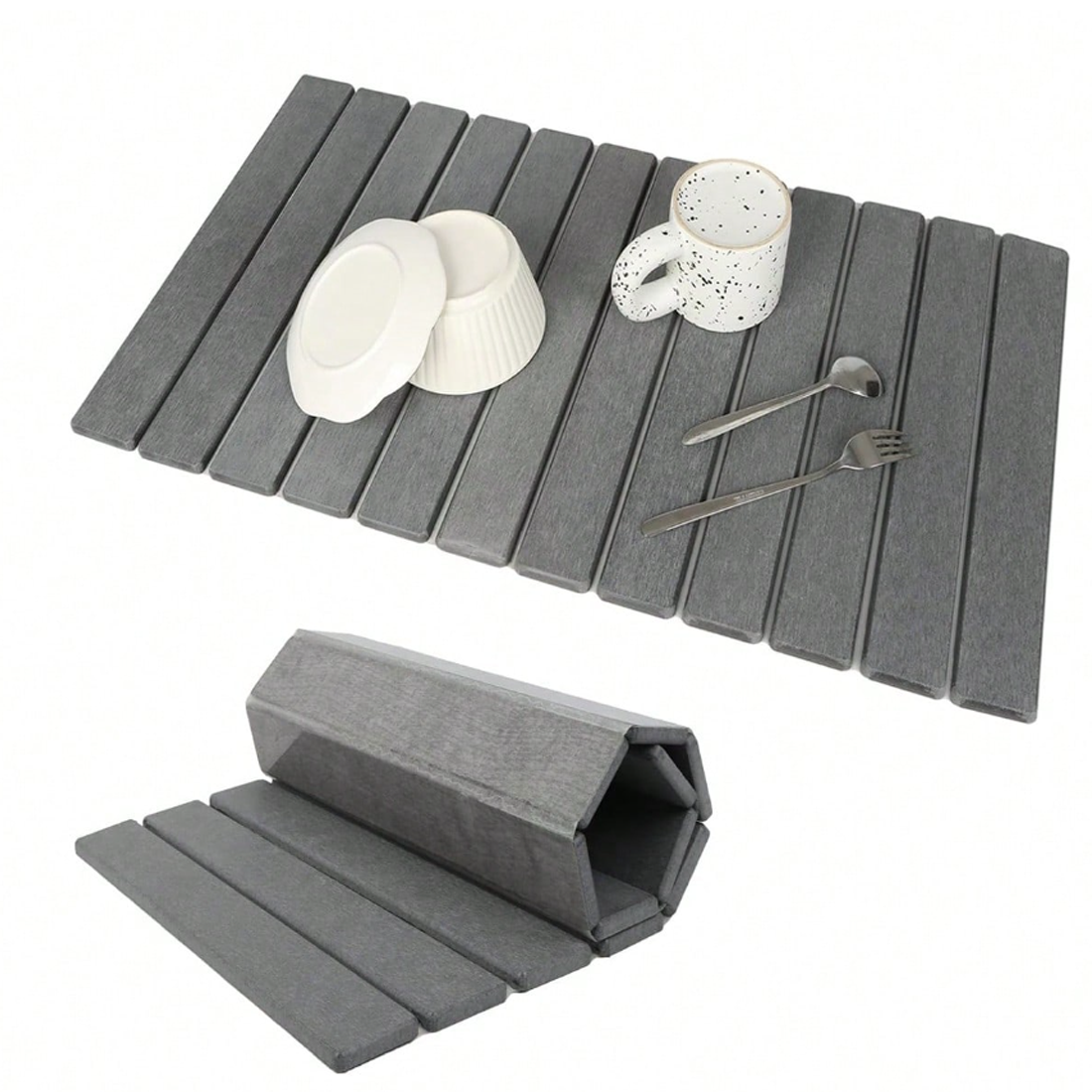 Foldable Diatomite Drying Mat Absorbent Draining Quick Dry Nonslip Pad Kitchen--Dark Gray
