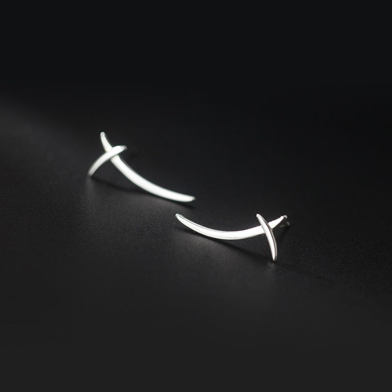 S925 Silver Korean Style Simple Cross Line Stud Earrings