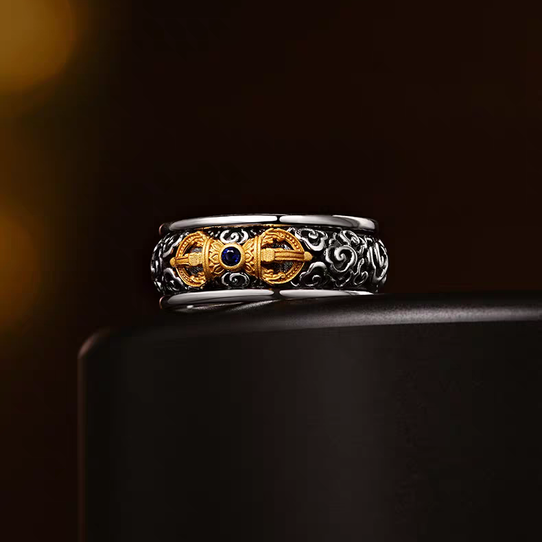 1pc 999 Sterling Silver Hollow Vajra Open Ring, Retro Zen Style, Perfect For Daily Wear & Valentine's Day Gift