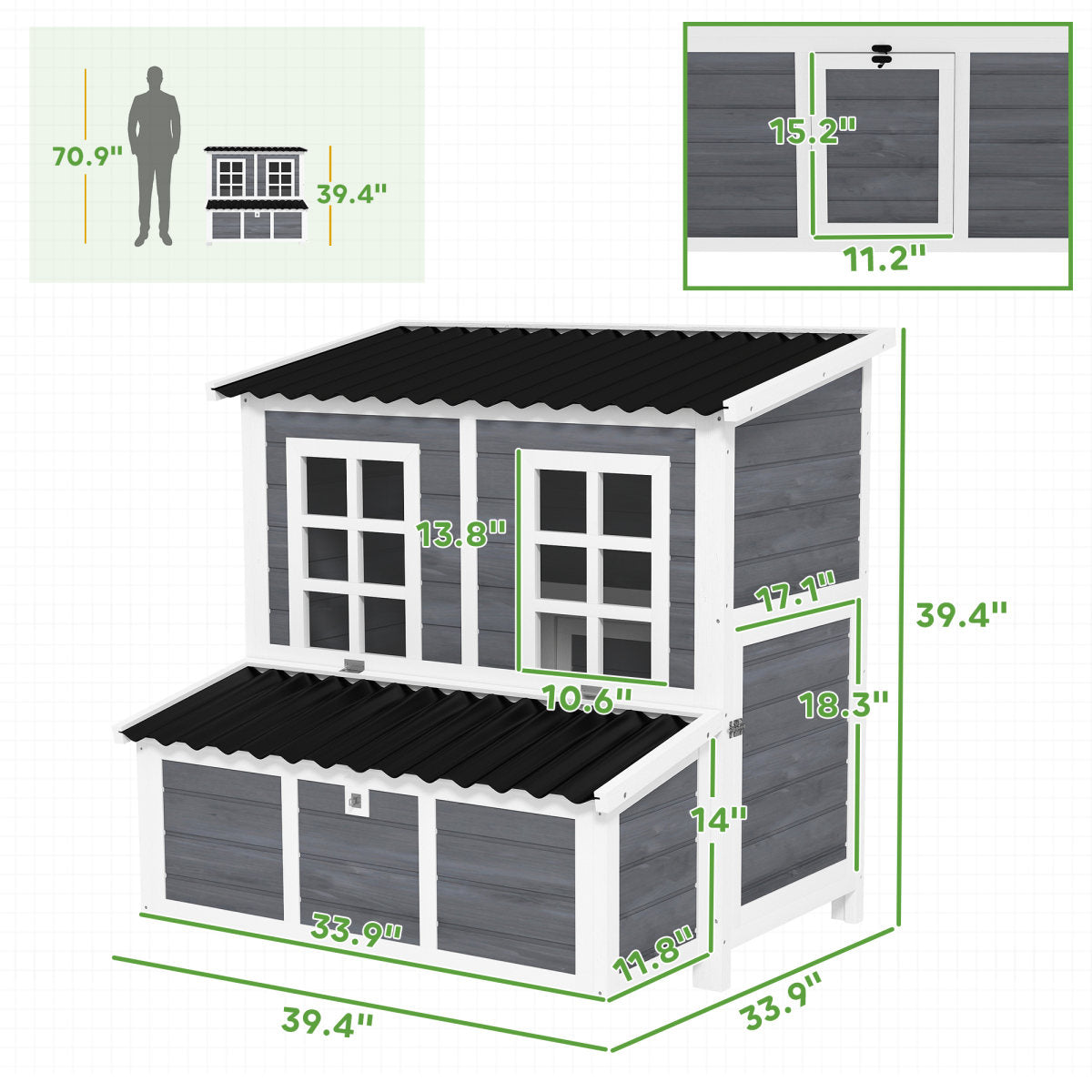 Wooden Pet Coop With Nesting Box,  39 Pet House For 4-6 Chickens, Rabbits