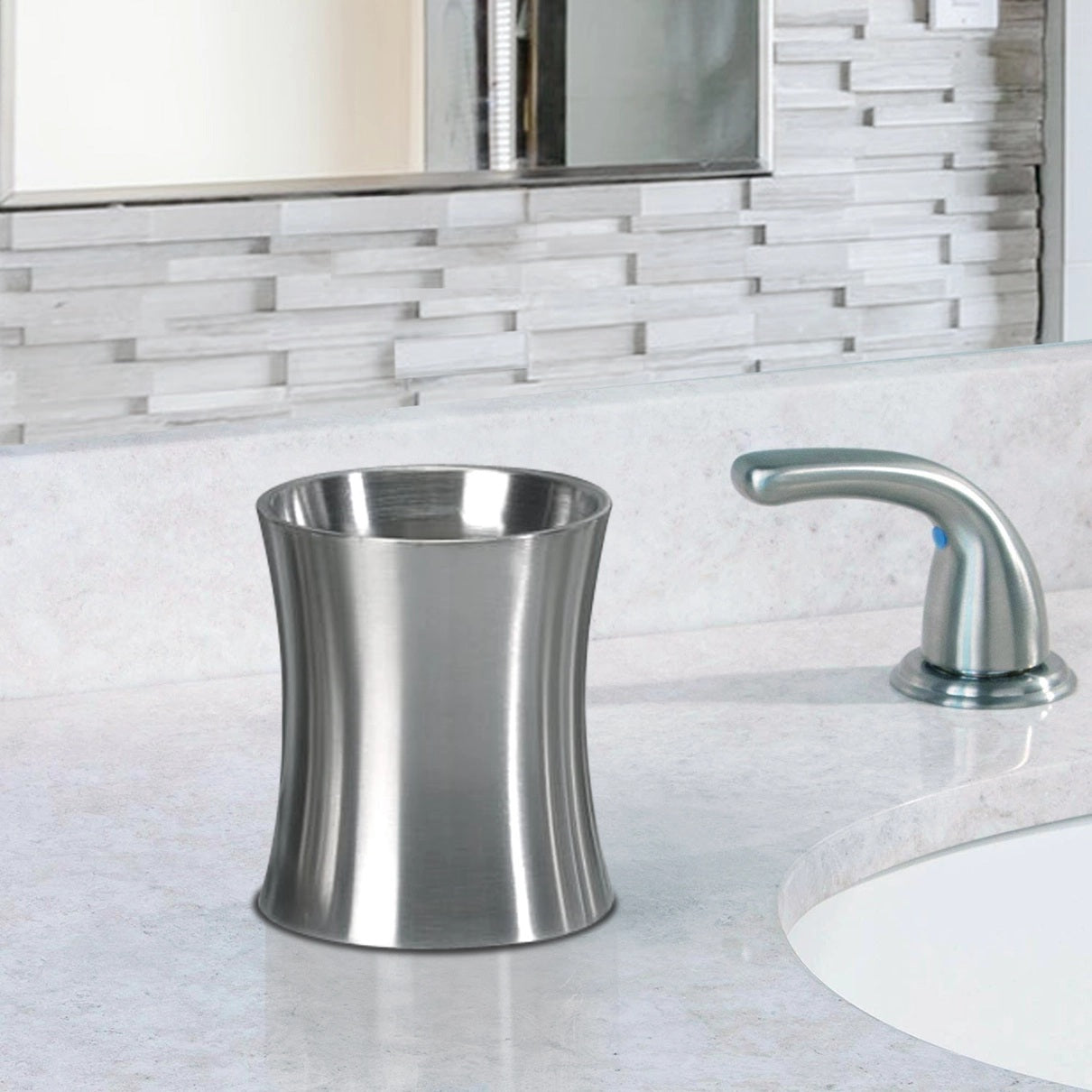 Stainless Steel Tumbler Cup Decorative Rinse Cup,Drinking Glass,Toothbrush & Makeup Brush Holder For Vanity Countertops,Sink & Desk Brushed