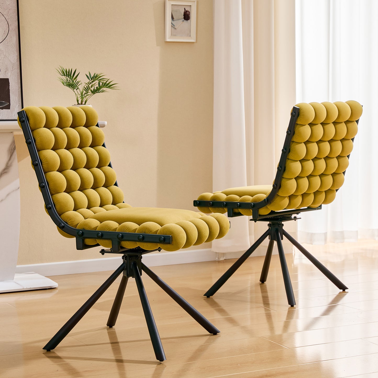 Set Of 2 Bubble Chair Ball Chain Chair Velvet Dining Chairs With Black Legs, Modern Tufted Accent Chairs For Dining Room & Kitchen
