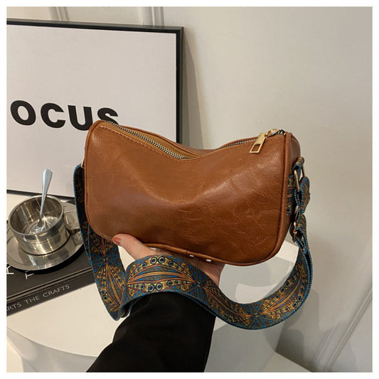 Niche Design Versatile Wide Strap Crossbody Bag For Women, New Vintage Fashion Single Shoulder Boston Pillow Handbag