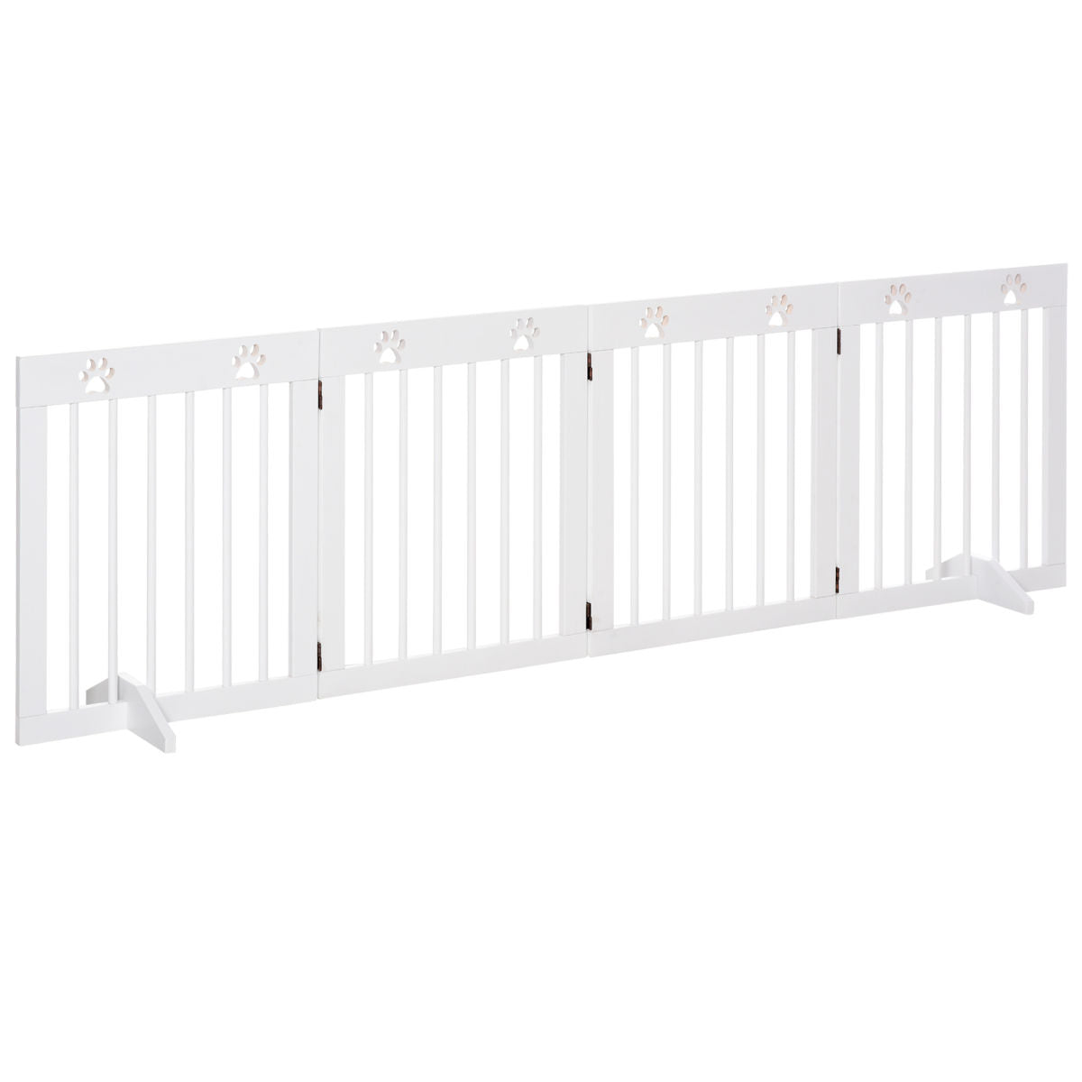 PawHut Freestanding Pet Gate 4 Panel Wooden Dog Barrier Folding Safety Fence With Support Feet Up To 204cm Long 61cm Tall For Doorway Stairs White
